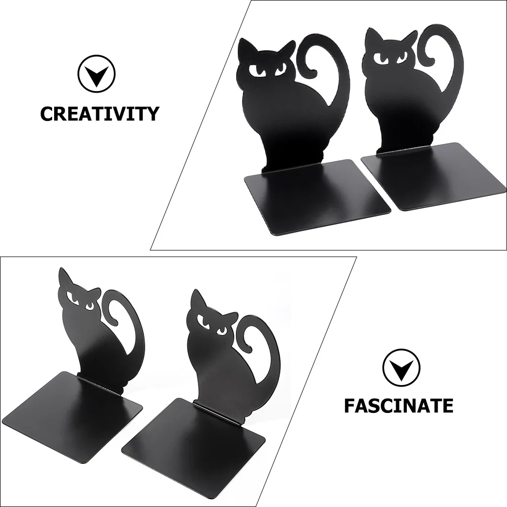 2Pcs Iron Bookholder Cat Shape Multifunctional Bookends File Organizer Desktop Reading Storage Display Iron Bookend