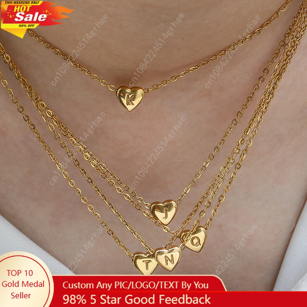 

Ladies Minimalist Small Love Initial Necklace Jewelry Stainless Steel 18k Gold Plated Mini Heart Shape Letter Pendant Necklace
