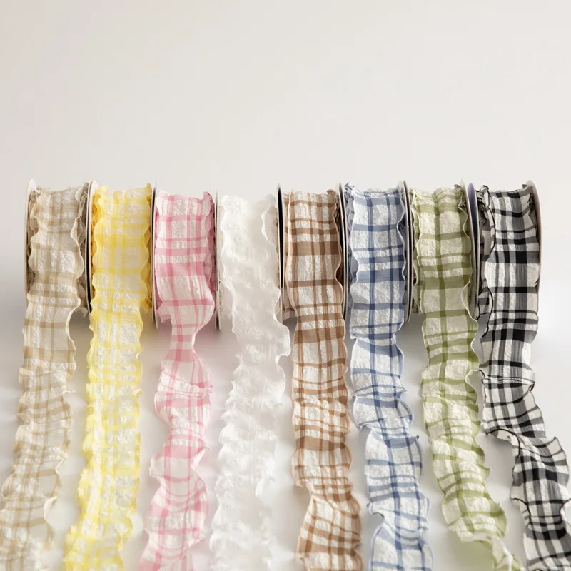 Fishtail Yarn Colorful Checkered Cake Best-selling Packaging Hair Accessories Bow Ribbons and Bouquets DIY Decorative Ribbons