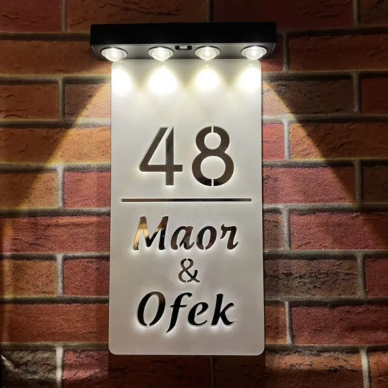 Custom Solar Powered House Number Sign Carved Hollow Out with Light Complete Set Door Plate for Home Outdoor Decoration