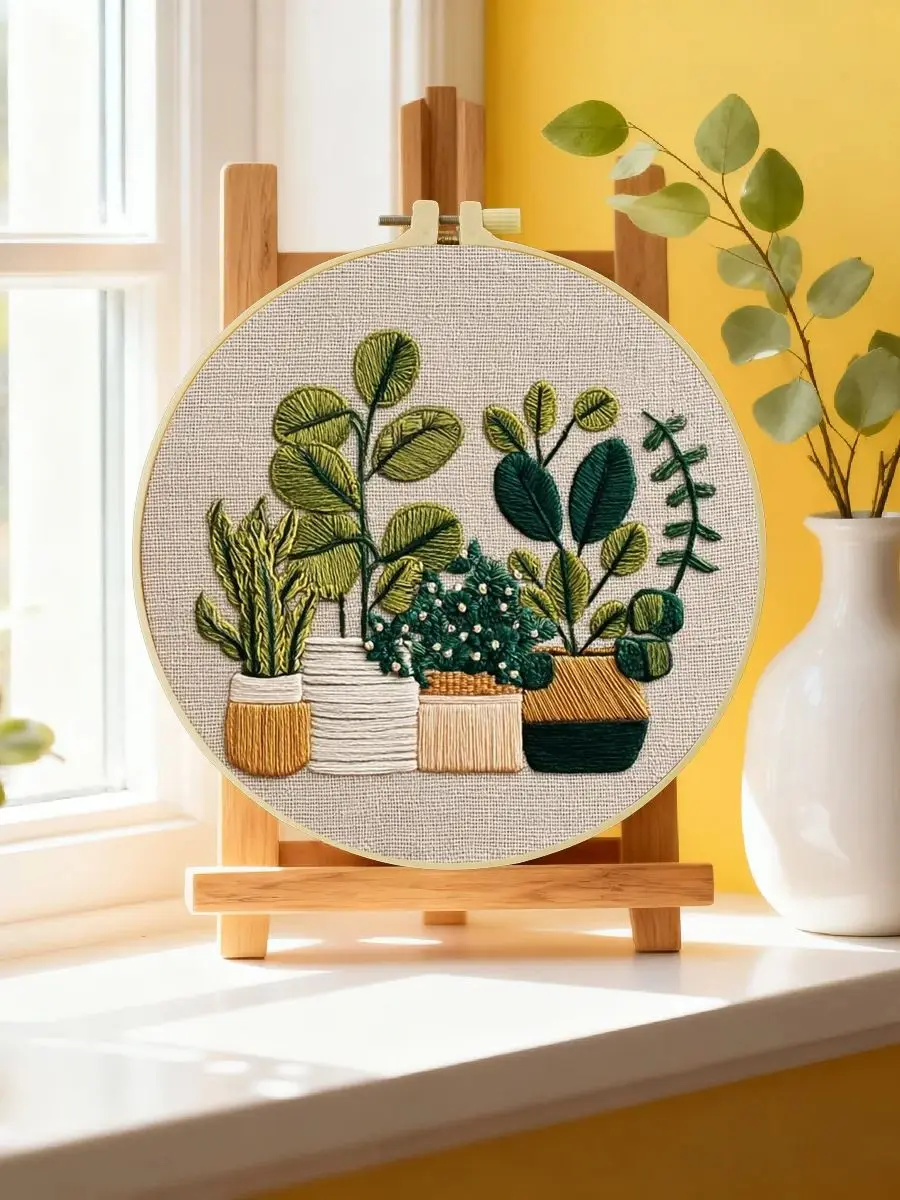 1 Stück 20X20CM/15X15CM 7,87/6,3 Zoll Topfpflanzen-Stickerei-Starter-Kit DIY-Kit DIY-Stickerei-Set Handarbeiten Nadelkunst – Detail 6