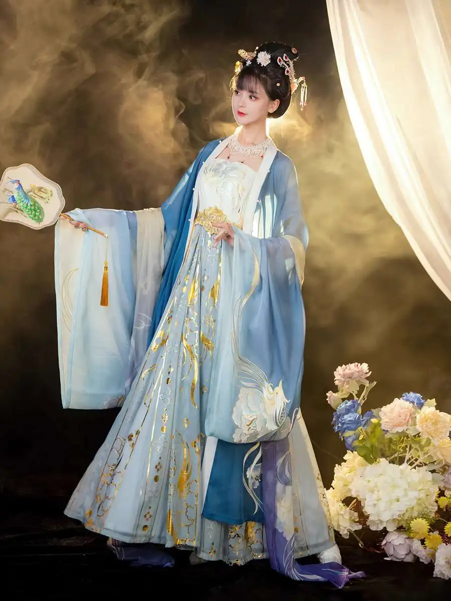 Hanfu 여성 당나라 Hezi 스커트 자수 셔츠 중국 스타일 고대 의류 가을 데일리 스타일 클래식 댄스 드레스
