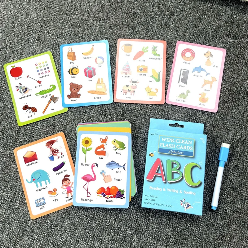 36pcs Big Size Flashcards Alphabets Learning Double Sided Flash Cards Study Writing Reading Spelling Game Written Teaching Aids