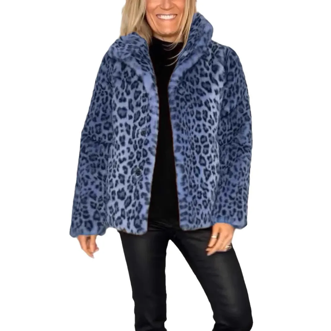 Luxe merk herfst winter bontjas dames retro luipaardprint zachte pluizige namaakbontjas reverskraag casual warme bovenkleding