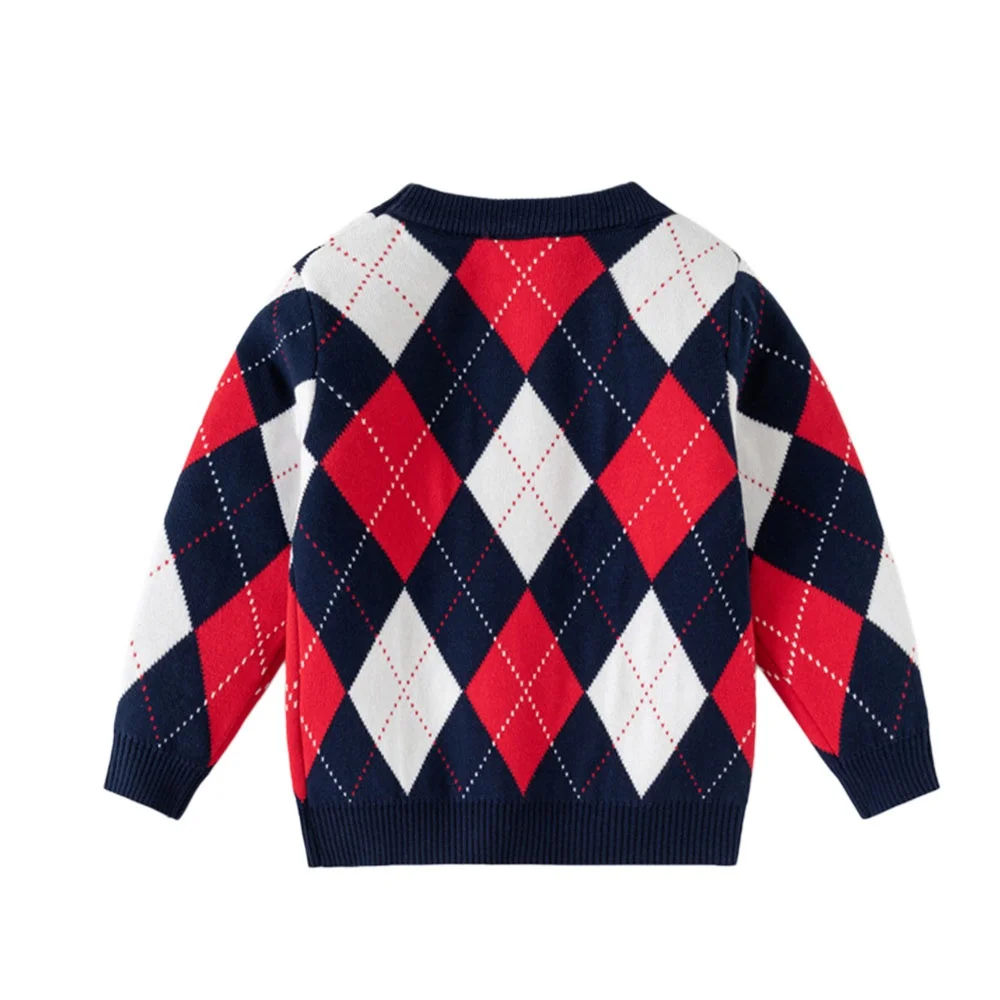 2026 New Arrivals Boys Girls Long Sleeve Diamond Grid Sweaters Baby Clothes for Autumn Winter Seasonal Children's Clothing