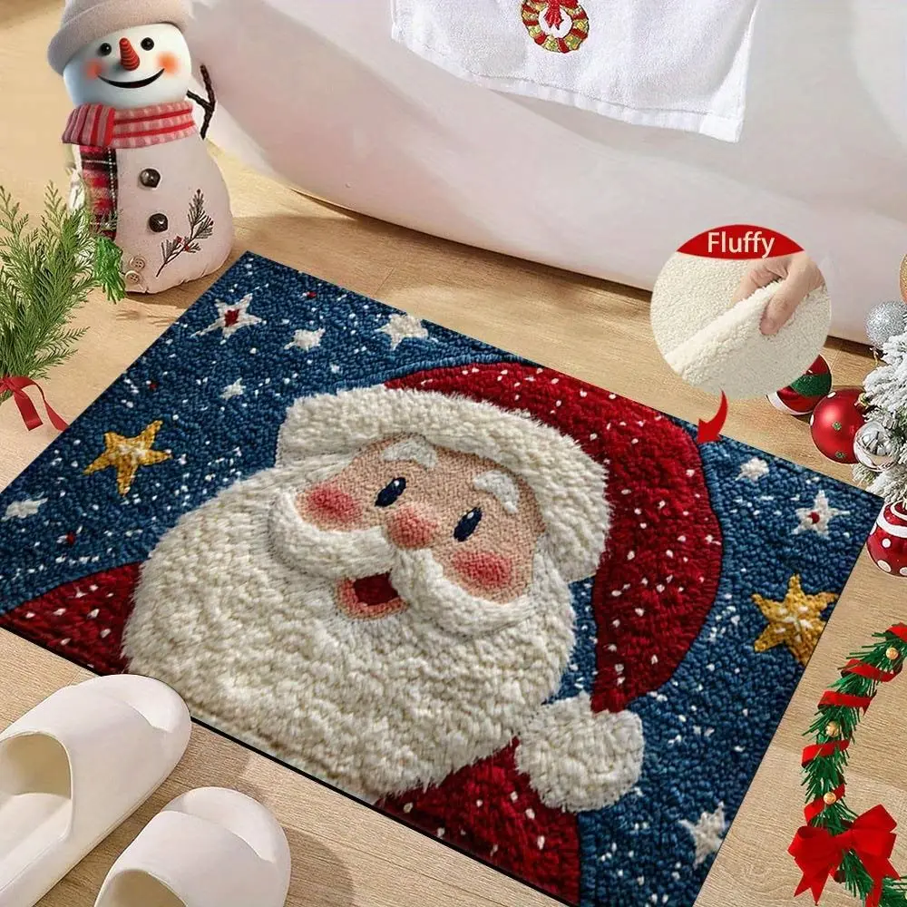 

Water-absorbing Christmas Door Mat Santa Claus Design Christmas Decor Anti-slip Pad Gingerbread Man Pattern Door Carpet
