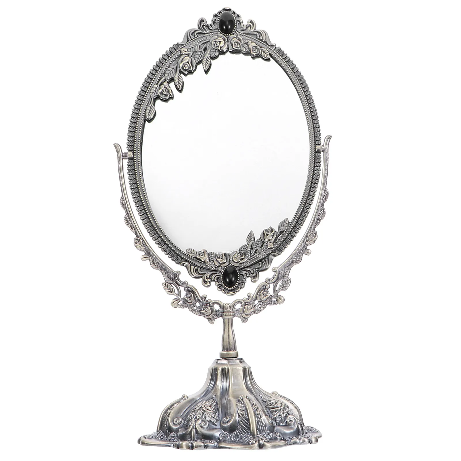 Swivel Tabletop Retro Mirror Metal Frame Finish Compact Makeup Mirror for Bedroom Bathroom Vanity Travel Use