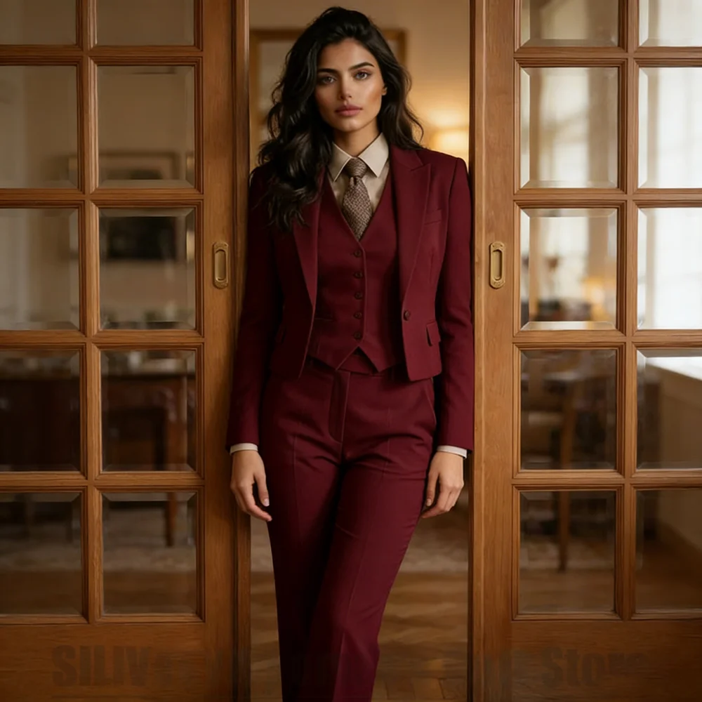 Chic Women's Suit 3 Piece Elegant Formal Business Office Party Suits Slim Fit Single Button Outfit Blazer Vest and Pants