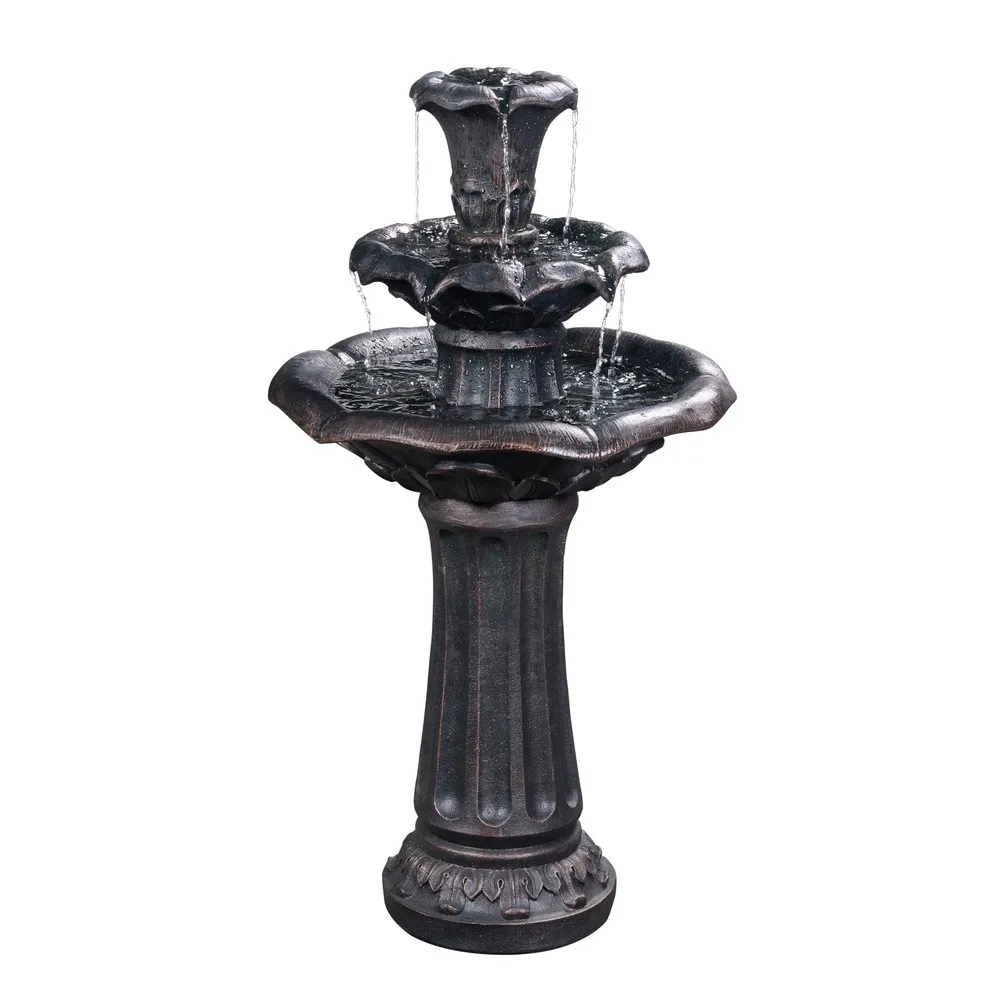 Lily Flower Floor Pedestal 3 Tiered Floor Waterfall Fountain with Pump for Outdoor Patio Garden Backyard Decking 38