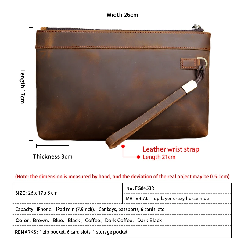 Vintage Genuine Leather clutch Bag Handbag For Men Large Capacity Business Long Wallet Phone Holder Purse Hand Bag