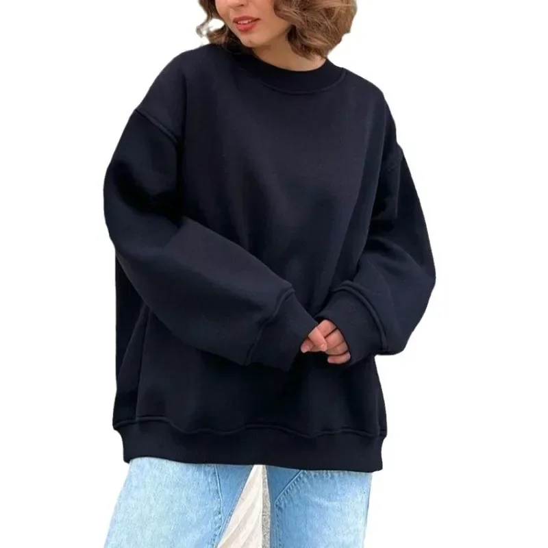 Autumn Women Sweatshirt Winter Solid Color Oversized Pullovers Female Korean Casual O Neck Loose Hoodies Hip Hop Streetwear
