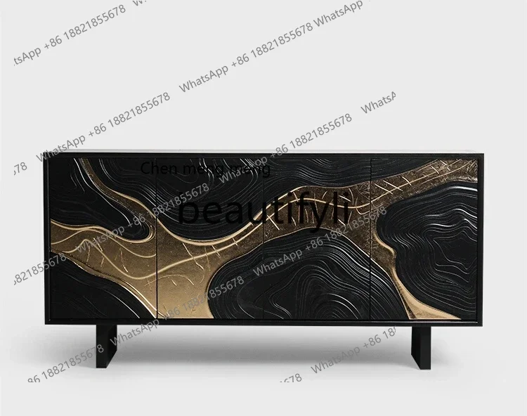 

178A Medieval solid wood dining side cabinet light luxury high-end designer art locker North American ash wood side cabinet