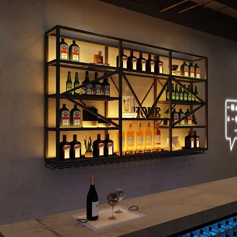 Creative Light Luxury Wall Hanging Wine Display Rack Clear Bar Industrial Style Wall Mounted Wine Storage Cabinet
