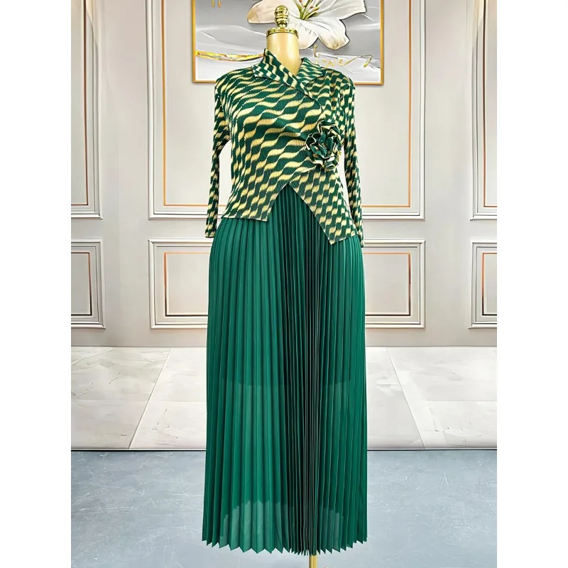 Miyake จีบตะวันออกกลางผู้หญิง PLUS ขนาดหรูหราชุดยืด PLUS ขนาดแอฟริกันชุดราตรีชุดราตรีอย่างเป็นทางการริ้วรอยฟรี