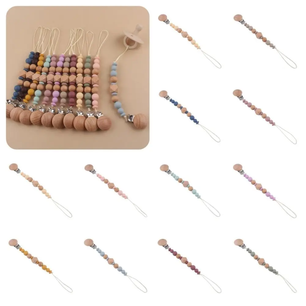 Clips para chupetes, Clips para soporte de chupete, cuentas espaciales octogonales, cadena de chupete de madera para bebé, soporte para chupete, Clips para pezones