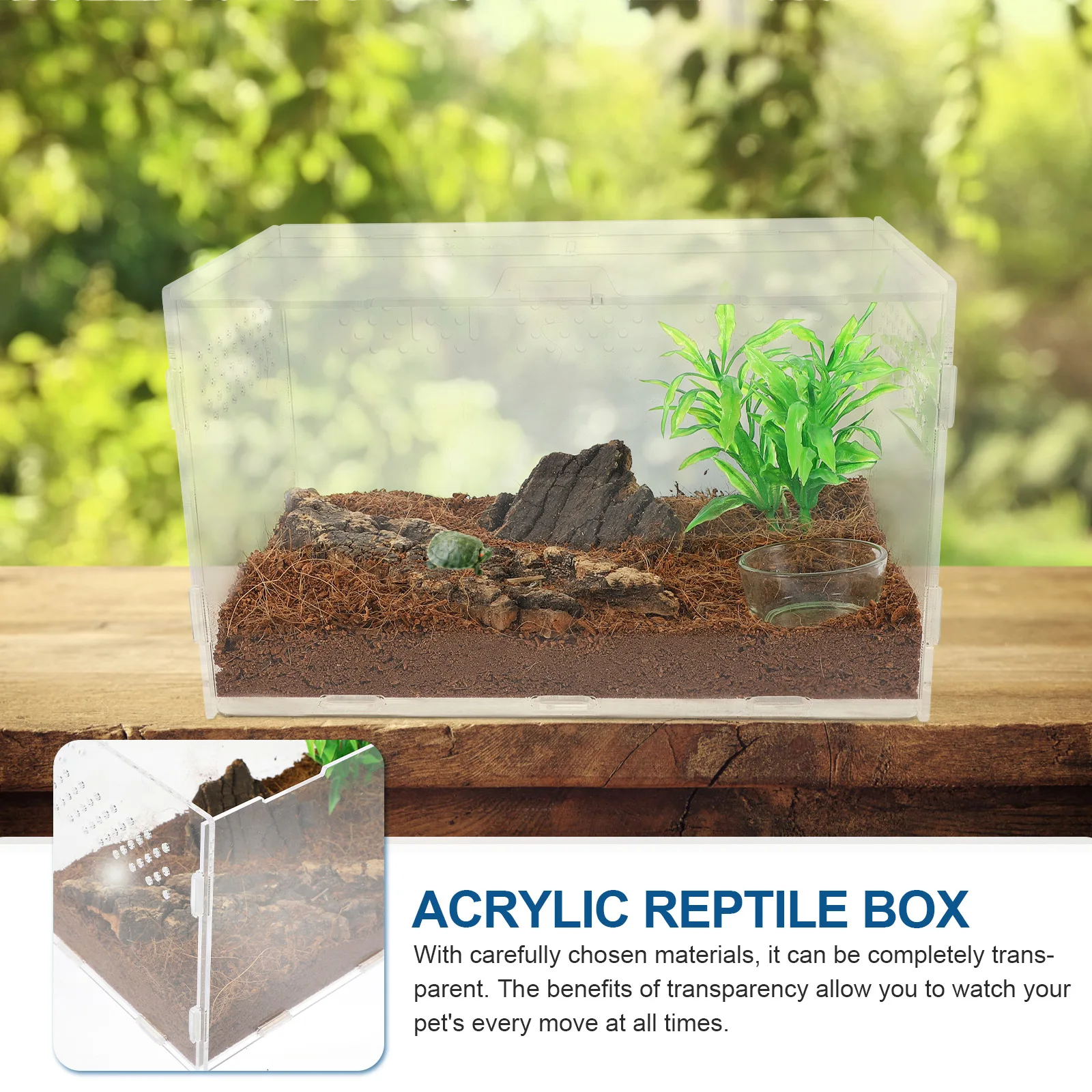 

Clear Acrylic Reptile Tank Terrarium Cage for Small Reptiles Including Leopard Gecko Spider Frog Turtle Snake Mantis Suitable As