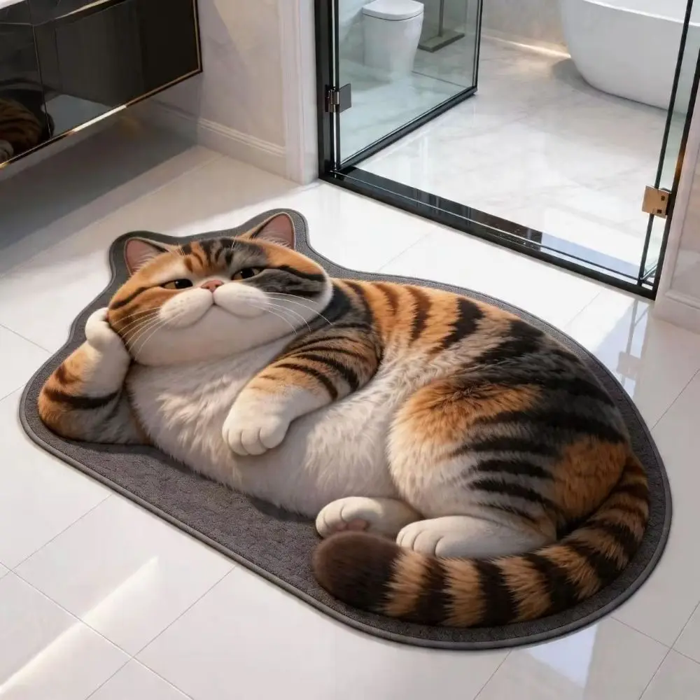 Diatomaceous Earth 3D Cat Floor Mat 40×60CM Realistic Bathroom Carpet Water-absorbing Washable Bedroom Door Rug Home Decor view 2