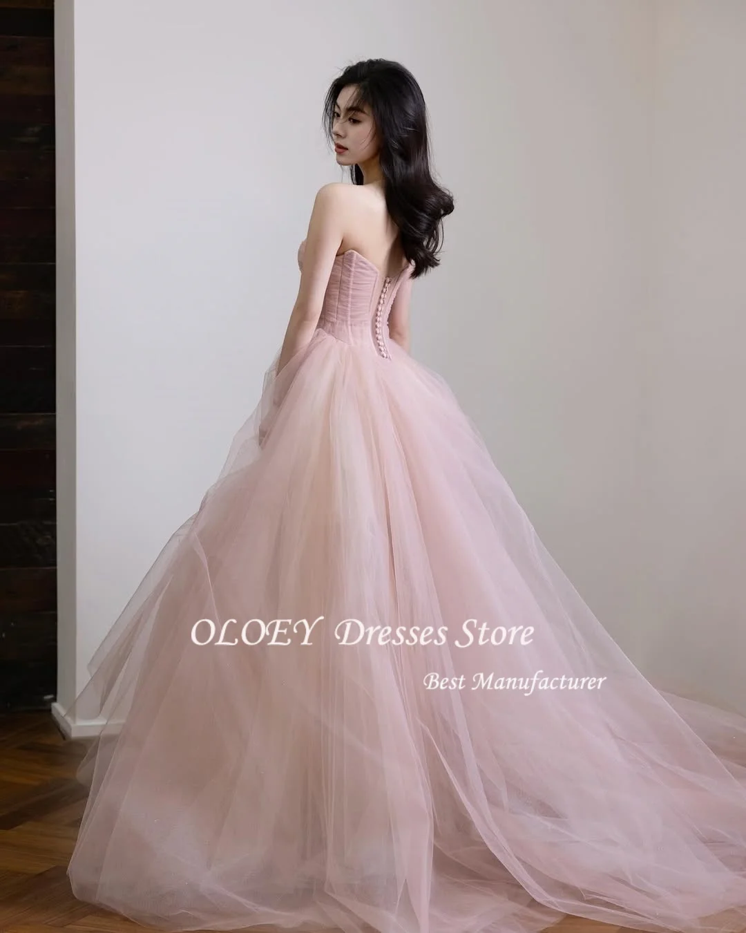 

OLOEY Fairy Tulle Evening Dress A line Sweetheart Floor Length Korea Wedding Photo Shoot Dress Corset Party Dress Customized