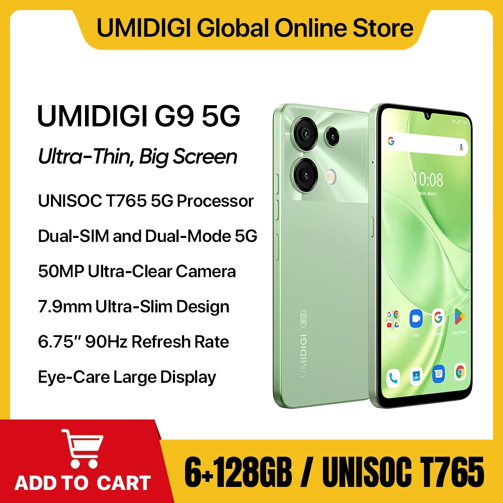 [العرض الأول في العالم] هاتف UMIDIGI G9 5G الذكي Android 14 الإصدار العالمي 6G 128G UNISOC T765 CPU 5000mAh 50MP 6.75 بوصة 90 هرتز هاتف محمول