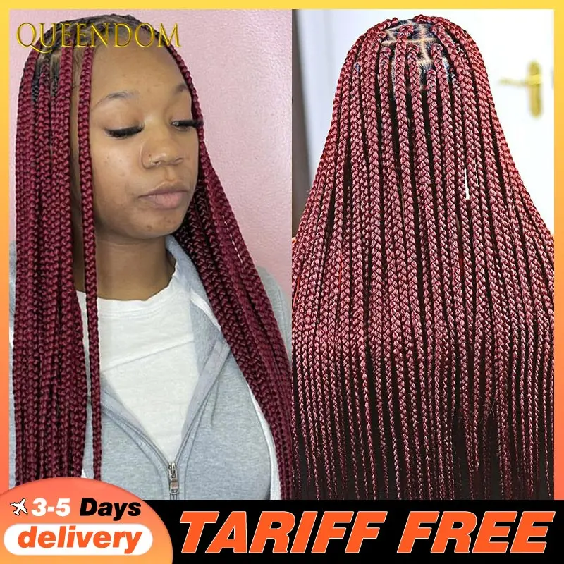 Cornrow Box Полный кружевной плетеный парик для чернокожих женщин Синтетический бордовый богиня без узлов Box Braid Wigs Braids Lace Wig Африканский