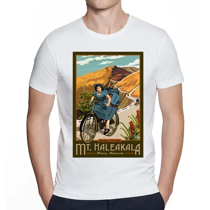 New Fashion Summer Men's Retro styled Mt. Haleakala Bicycle Rides Hawaii Classic T-Shirt T-Shirt Funny Boy Streetwear Tshirt