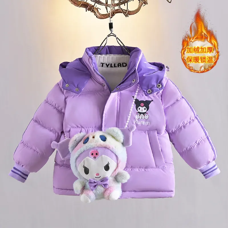 New Children Girls Down Jackets 2024 Winter Baby Coats Kids Sanrio Kuromi Thickened Hood Windbreaker 3-7Y Girl Cotton Outerwear