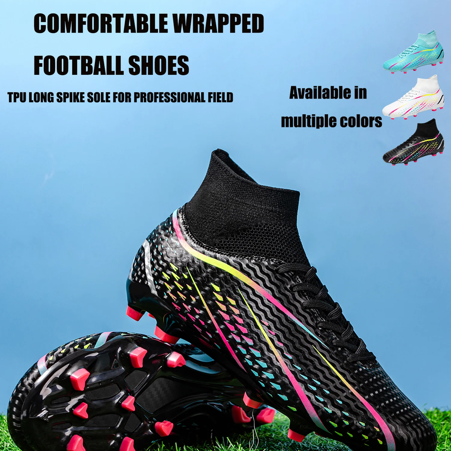 Men's Breathable FG/AG Long Nail Suitable for Training and Competition, All Season universal anti Slip Sports Football Shoes