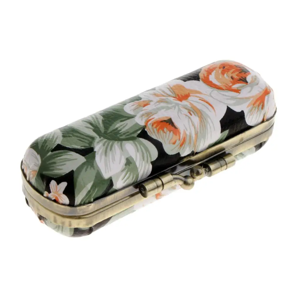 Flower PU Lipstick Case Storage Box Holder With Mirror