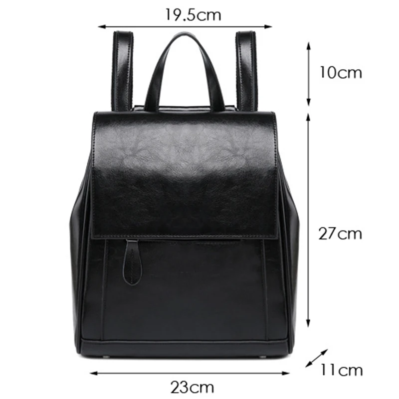 Fashion Women Backpack Genuine Leather Casual Daypack Sac A Dos Vintage Oil Wax Cowhide Women School Bag Girls Mochila Rucksack