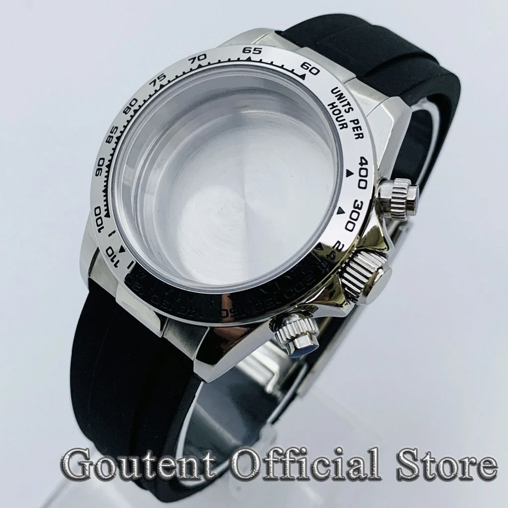 

Gutent 39mm Silver Sapphire Crystal Quartz Rubber Strap Watch Strap Watch Case Fit VK63 Movement Watch Accessories