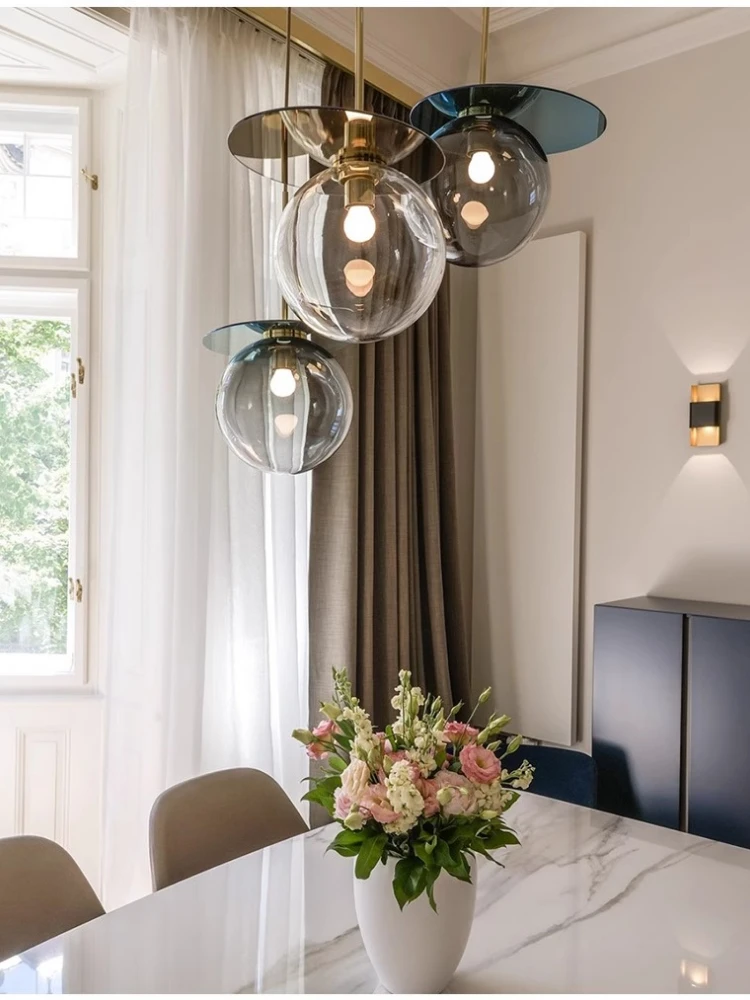 

Nordic pendant light, colored glass bubble lamp, creative bedroom bedside lamp, dining room bar counter small pendant light