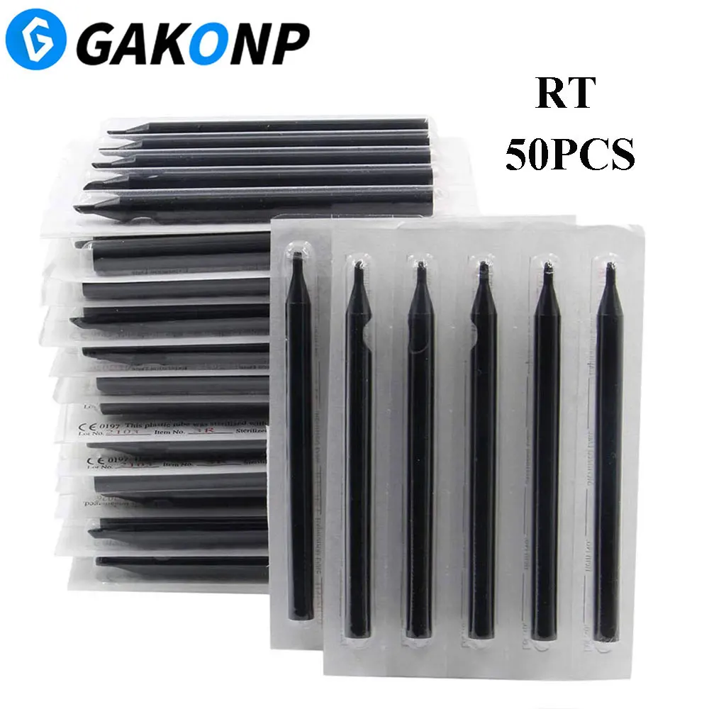 50PCS Tattoo Needles Tips Disposable Sterilized Black Long Tattoo Tip Tube Assorted Sizes for Tattoo Machine Grip Tubes Supplies