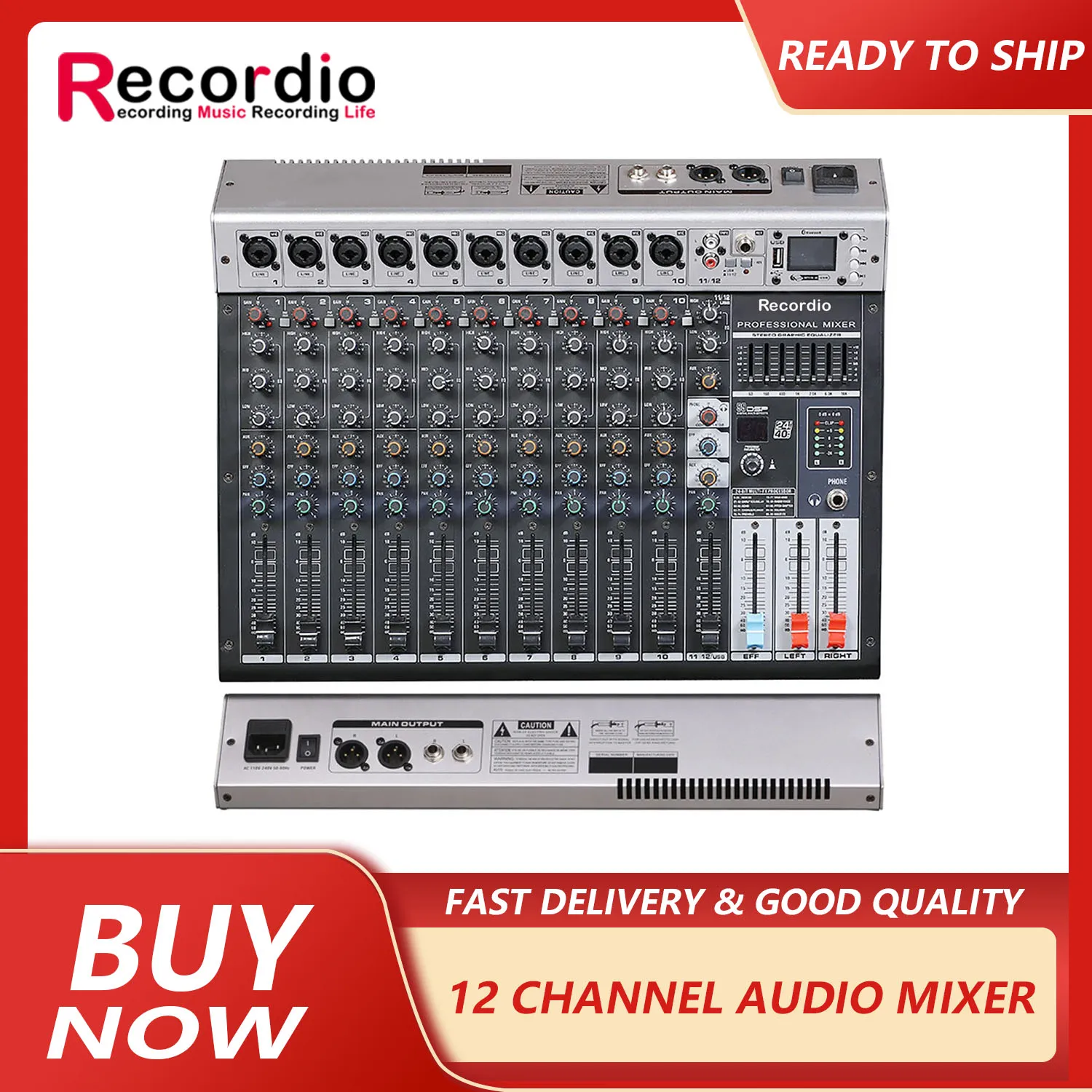 GAX-GBR12 12 channel pure platform seven-segment equalization monitor mixer meeting room USB reverb wedding studio mixer