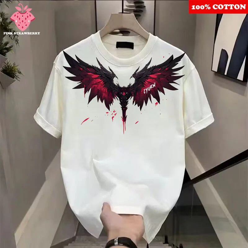 

100% Cotton T-shirt Men's Summer 2025 New American Street Hiphop Short sleeve T-shirt Loose Casual Y2k Tops Youth Male clothing