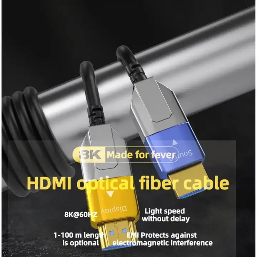 Światłowodowy kabel 2.1 HDMI 20m 30m 50m 100m 4K @ 120Hz 8K @ 60Hz HDR HDCP High Speed 48Gbps dla Ps5/4 projektor konsoli do gier HDTV