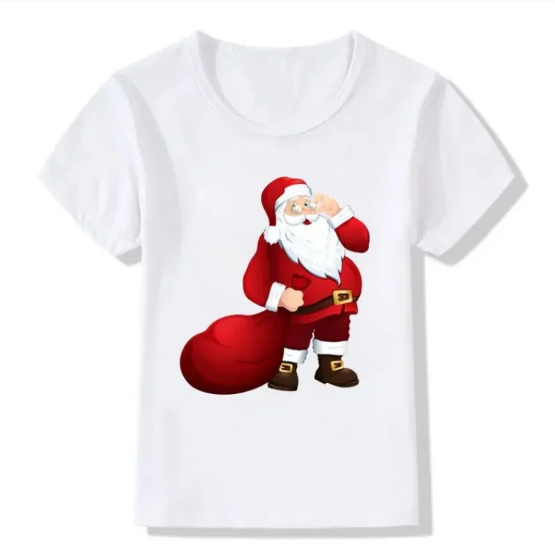 Funny Christmas Elk Print Santa Claus Deer Kids T-shirt  Summer Kids Short Sleeved Boys Clothes Top Tees Girls Kids Clothes