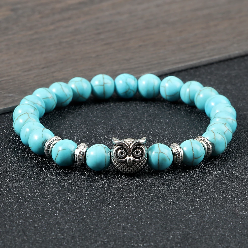 Handmade Yoga Owl Natural Stone Beaded Strand Charm Bracelets Men Women Jewelry Bracelet Bangles Buddha Best Gift Pulsera Hombre