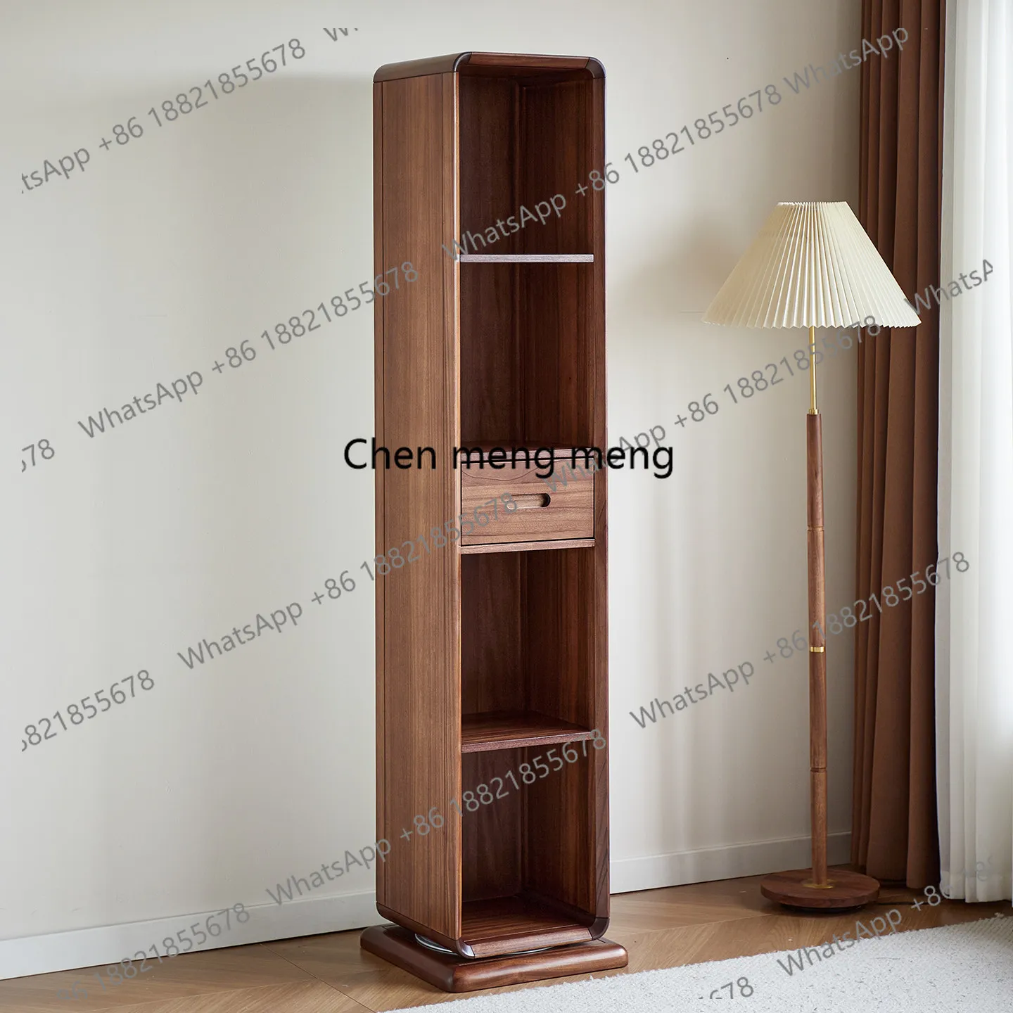 Rotating full-length  helf integrated floor mirror household bedroom movable pure solid wood, full-body mirror