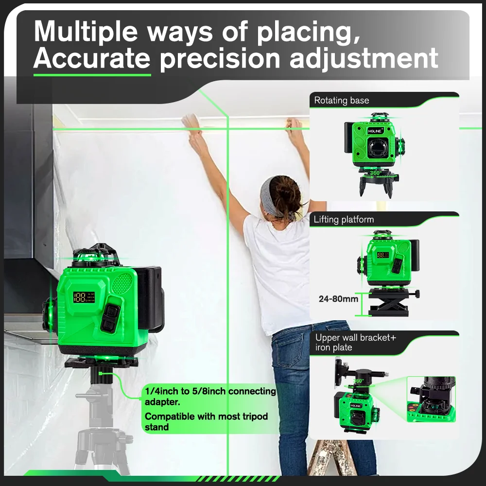 HGLINE 4D 16 Lines Green Line Laser Level Self-Leveling 360° Horizontal And Vertical Laser Level With 30m APP Remote Control