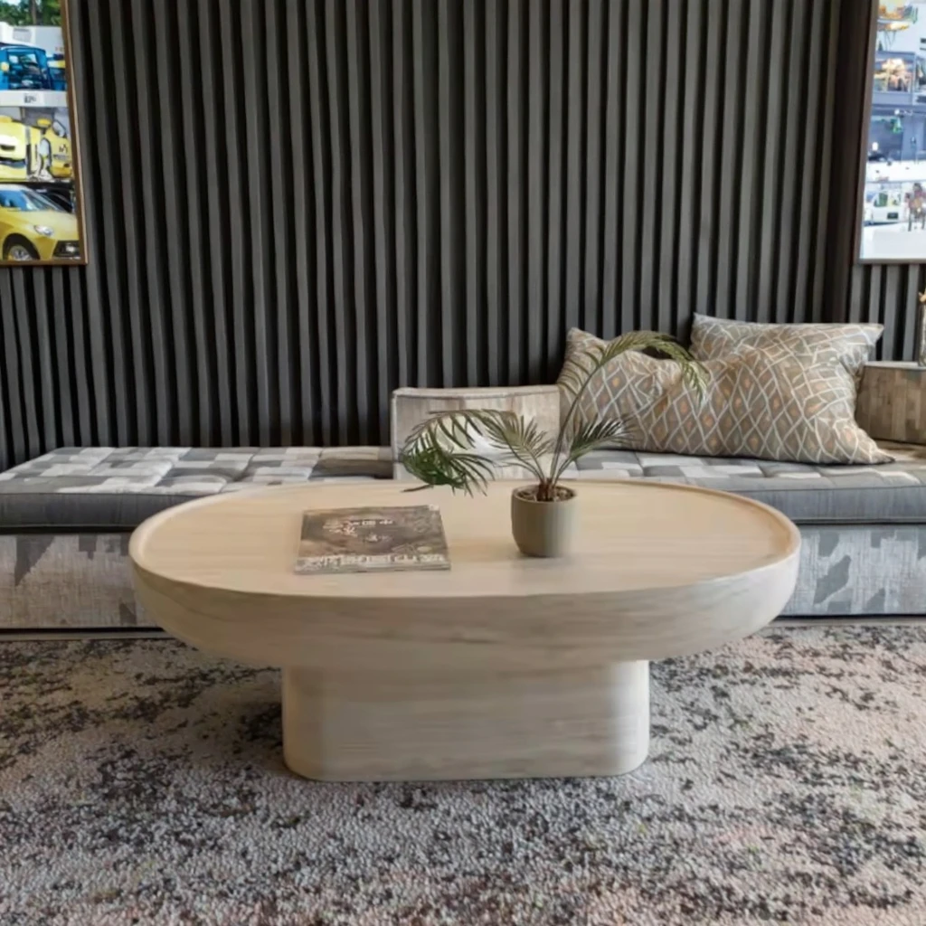 Modern cream style oval travertine coffee table dining simple design hotel living room creative furniture