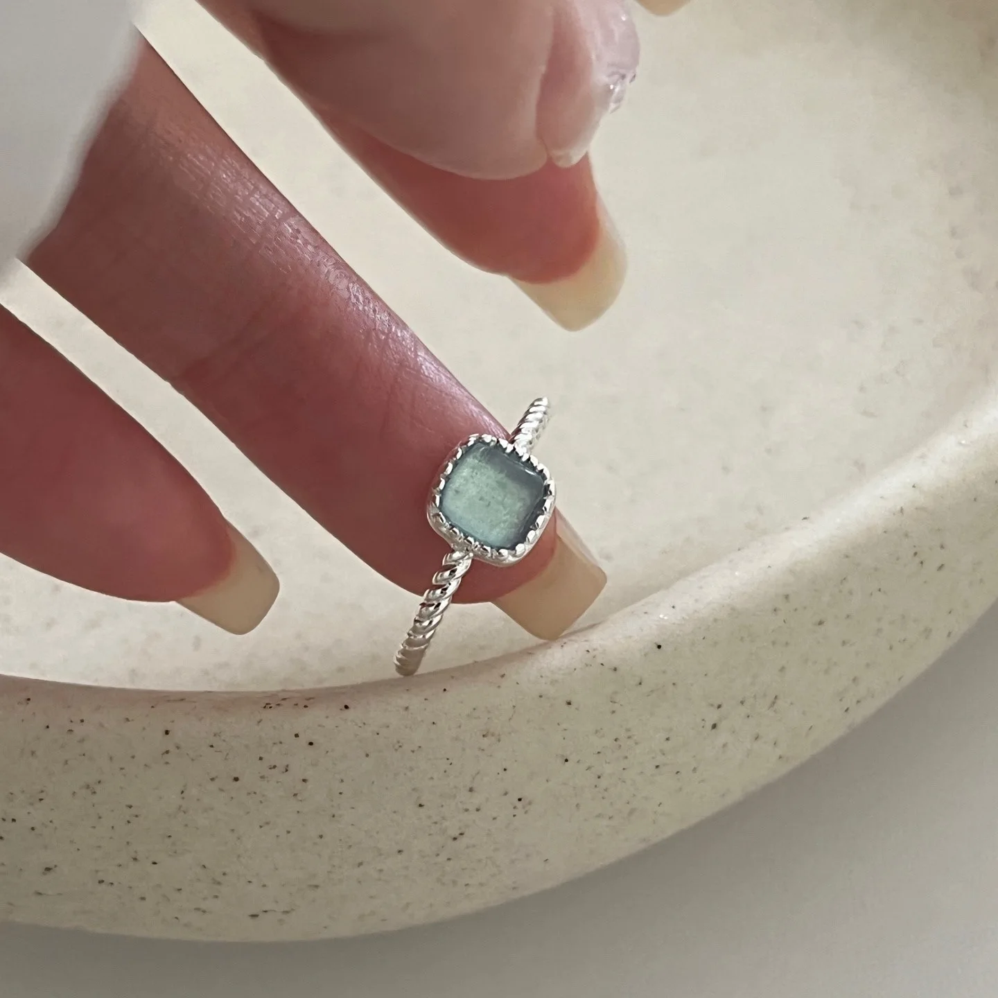 Women's 925 Sterling Silver Geometric Square Adjustable Ring