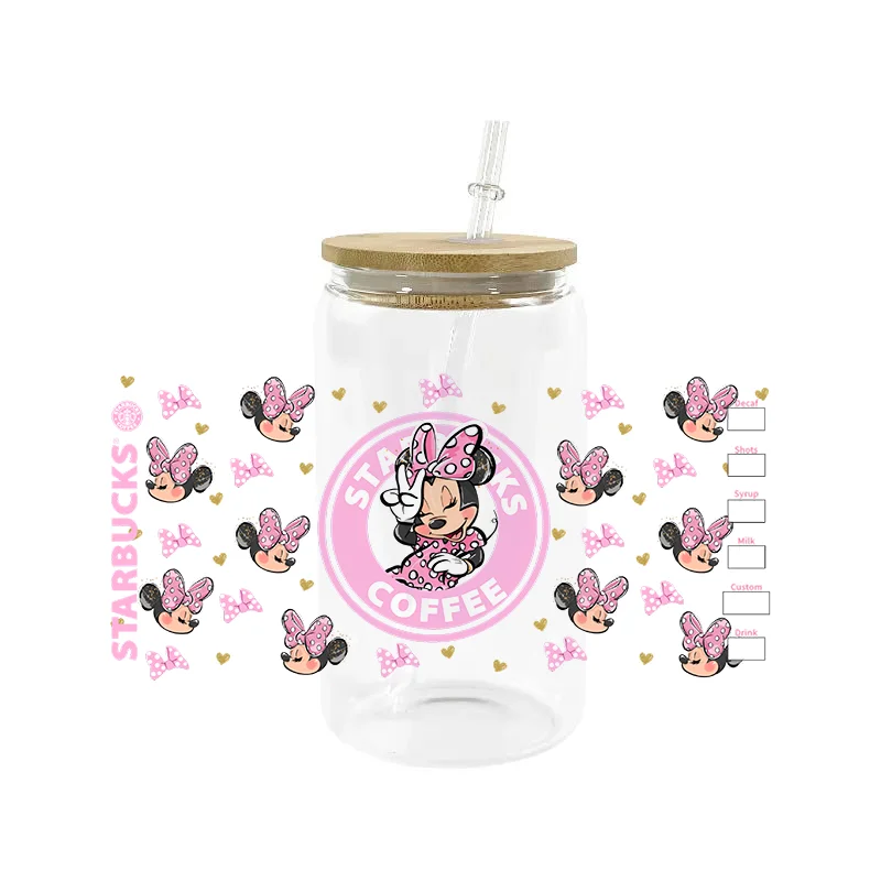 Miniso Mickey Mouse Couple 16oz Tumbler Template UV DTF Sticker Cool Personalize Wrap Transfer Sticker Custom Label Waterproof