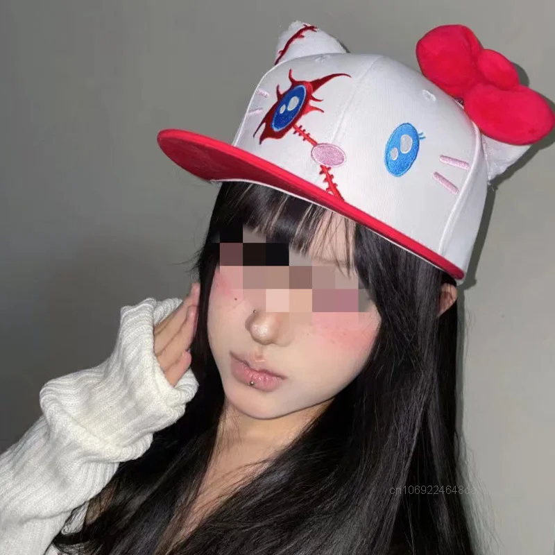 Sanrio Hello Kitty New Funny Versatile Cap Sweet Spicy Girl Embroidery Cute Bow Hat Trendy Cartoon Outdoor Travel Y2k Girl Gifts