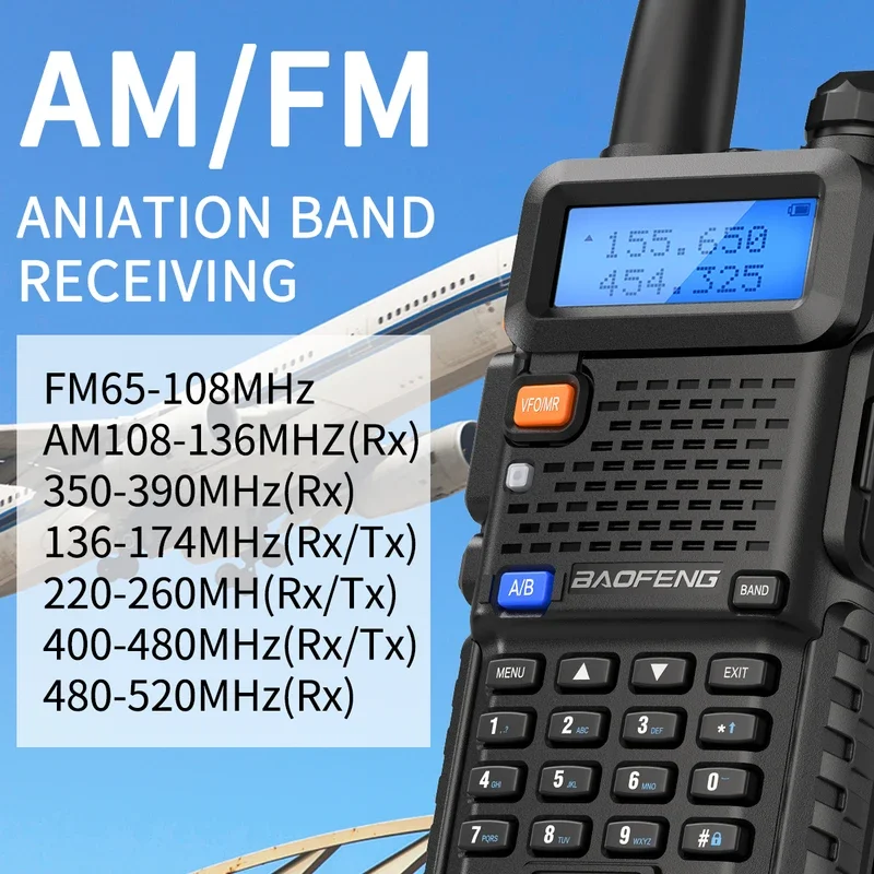 Baofeng M-5R 무선 복사 주파수 에어 밴드 워키토키, 휴대용 장거리 AM/FM 햄 UV-5R, K5 커뮤터, 양방향 라디오