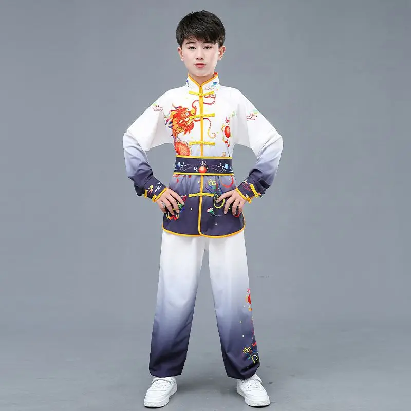 Dziecięcy kombinezon do sztuk walki Tai Chi Kids chiński styl Kung Fu Uniform Wushu strój treningowy gry na perkusji