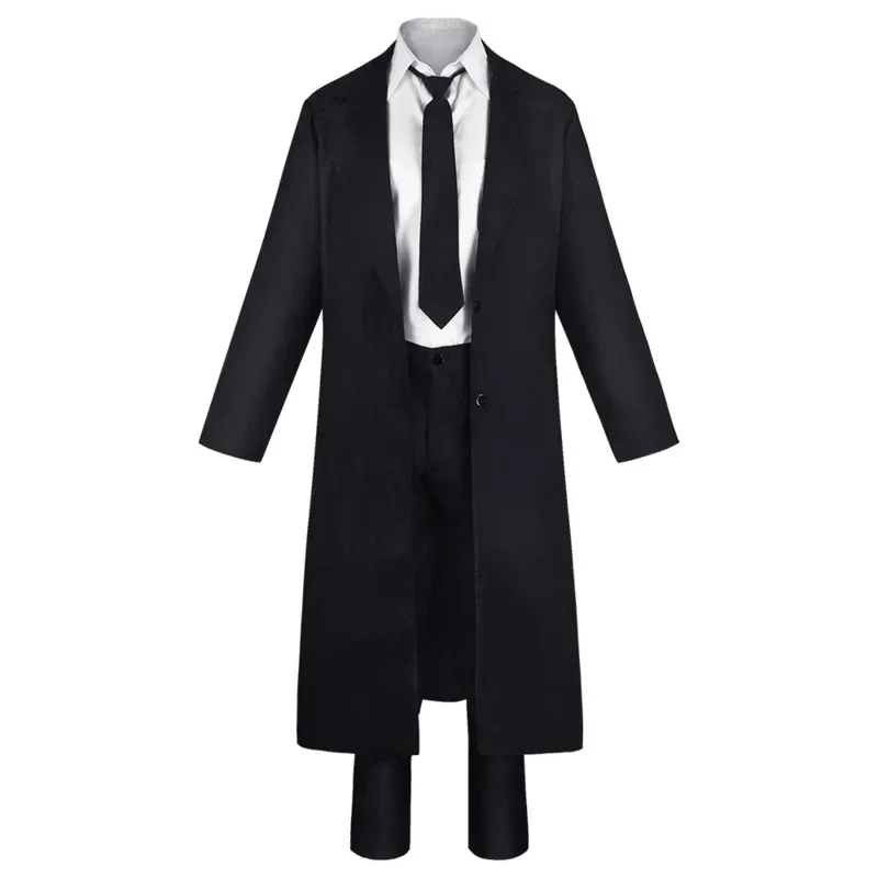 Anime Kettensäge Mann Makila Cosplay Kostüm schwarz Trench Shirt Krawatte Hosen Makila Perücke lange hellrote Geflecht Männer Frauen Anzug Uniformen