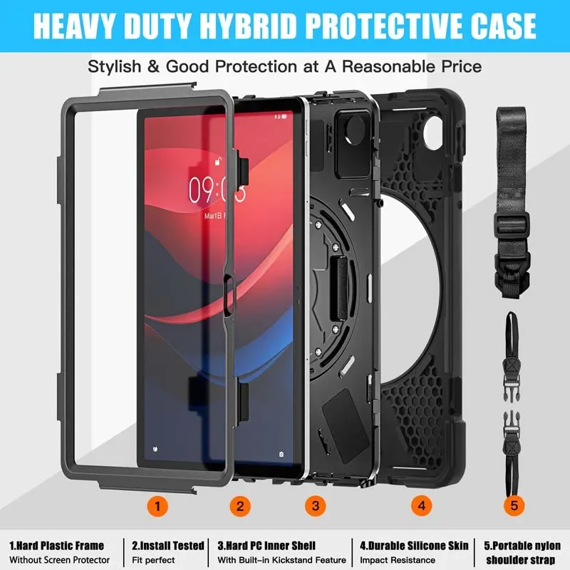 Stand case for Lenovo Tab M11 TB330FU TB330XU Xiaoxin Pad 2024 TB331FC shockproof cover with rotate hand belt shoulder strap