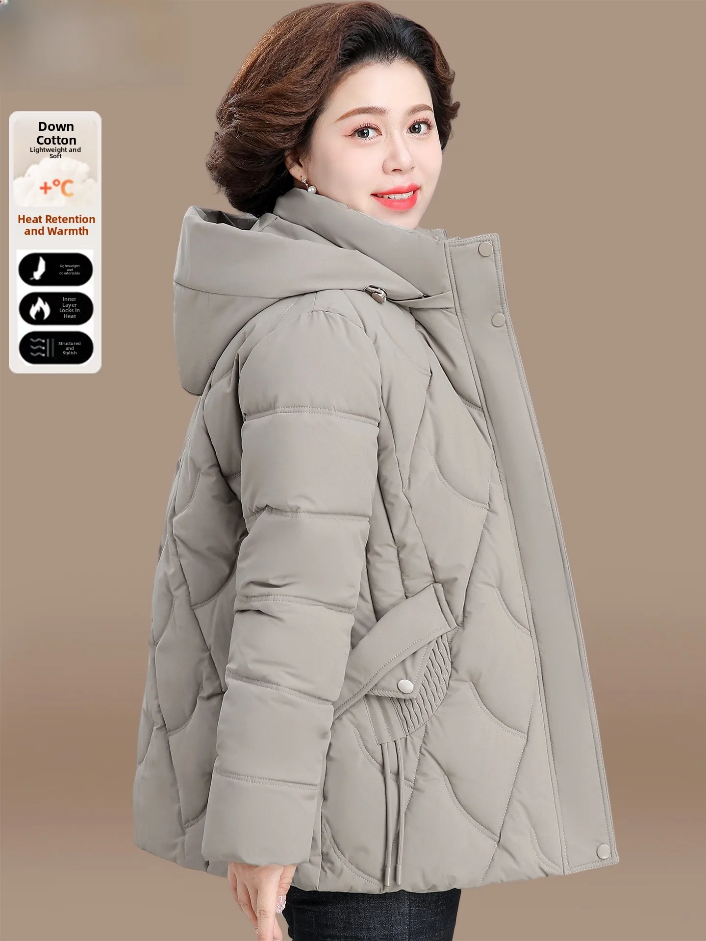

Warm Cotton Jaet for Women over 50 Winter Faionable Padded Coat Thiened Polyester Fiber Zipper Closure Hooded Sle