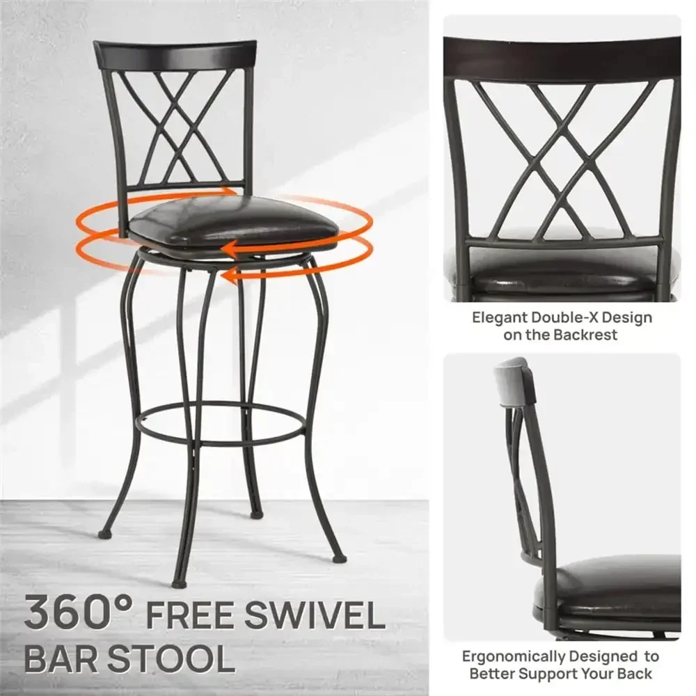 Conjunto de 2 bancos de bar de 30 polegadas, bancos giratórios acolchoados para ilha de cozinha, preto