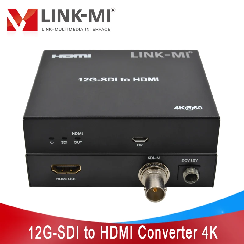 12G 4K SDI to HDMI Converter link mi Support 6G/3G HDCP2.2 Max 120M long distance Downsacler BNC to HDMI Converter